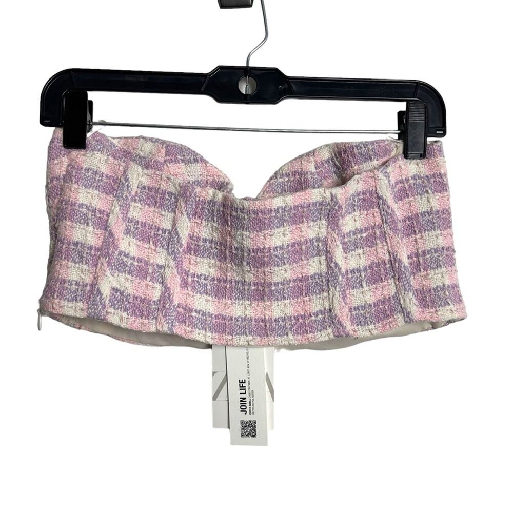 ZARA pink purple & white Tweed Crop Top Bustier M NWT - Picture 4 of 12